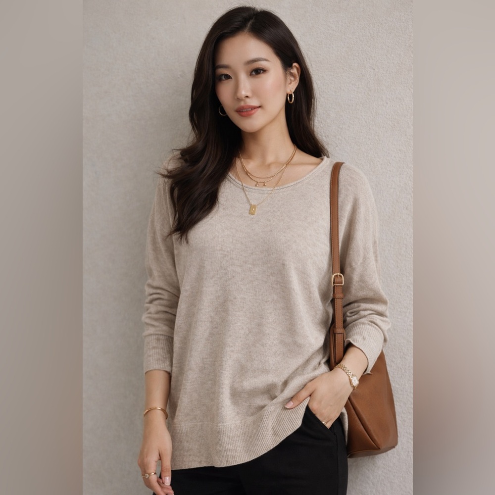 ESQUALO Beige Crewneck Knit Sweater
